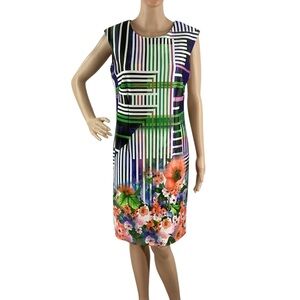 Madison Leigh Geometric Floral Sheath Dress Multicolor Size 10